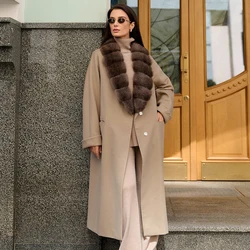 Woolen Coats For Women Winter Wool Coat With Natural Fox Fur Collar Women Long Wool Jacket Winter