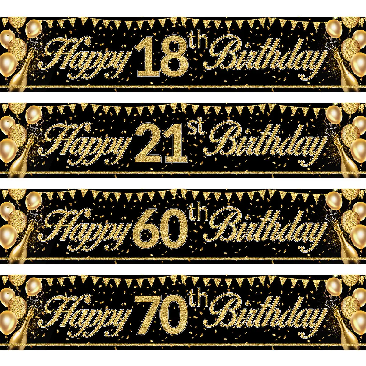 Gold Glitter Banner Happy Birthday Decoration 18 21 60 70 Years Old Birthday Party Banner Gold Black Birthday Decoration