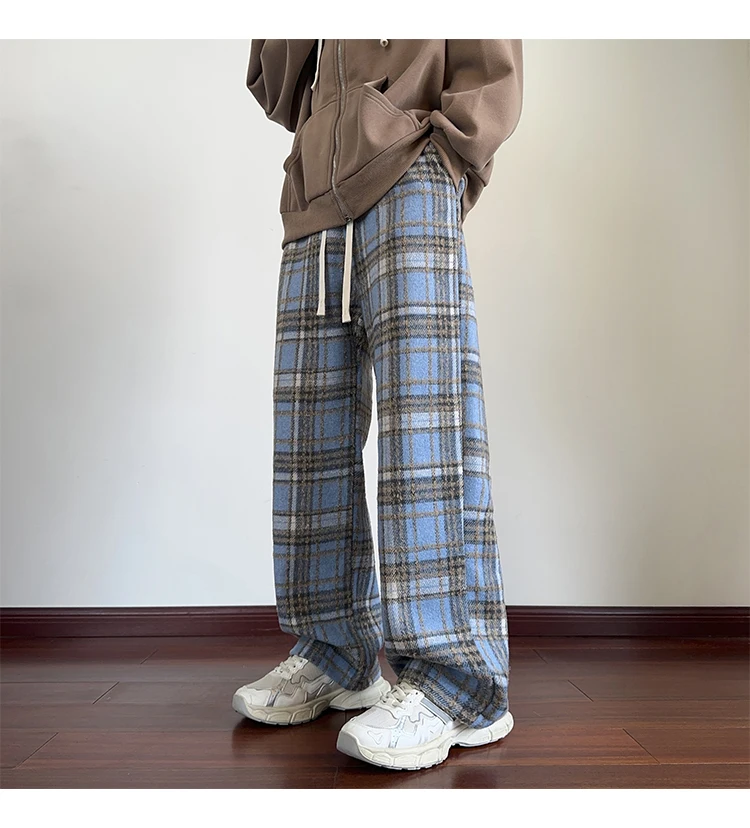 منقوشة السراويل الرجال الشتاء أفخم سميكة الدافئة سراويل تقليدية رجل الموضة فضفاض بنطلون مستقيم الساق السراويل سميكة الصوف السراويل #3