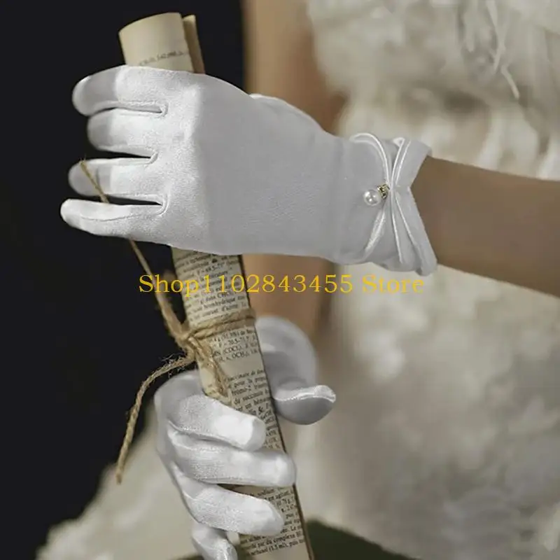 

49MC Элегантные атласные перчатки для женщин, перчатки для торжественных случаев, церемониальные перчатки длиной до запястья с