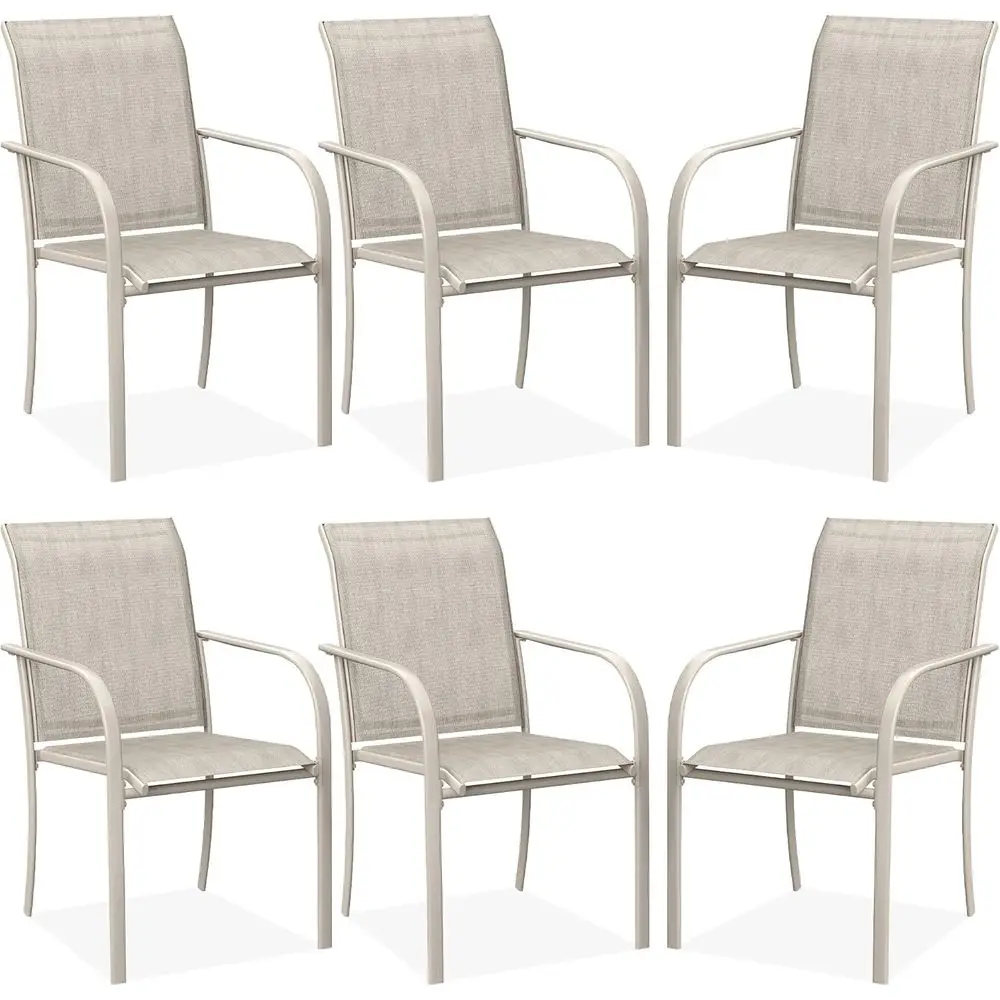 

6-Piece Stackable Metal Outdoor Dining Chairs Set, Sandshell for Garden, Porch, and Lawn