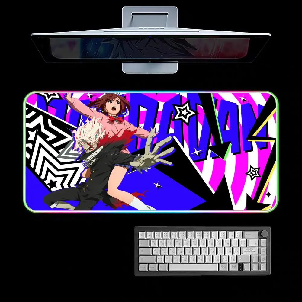 D-d-dandadan 애니메이션 마우스 패드 RGB 게이밍 마우스 패드 데스크 매트 HD 게이머 대형 LED 라이트 XXL 마우스패드