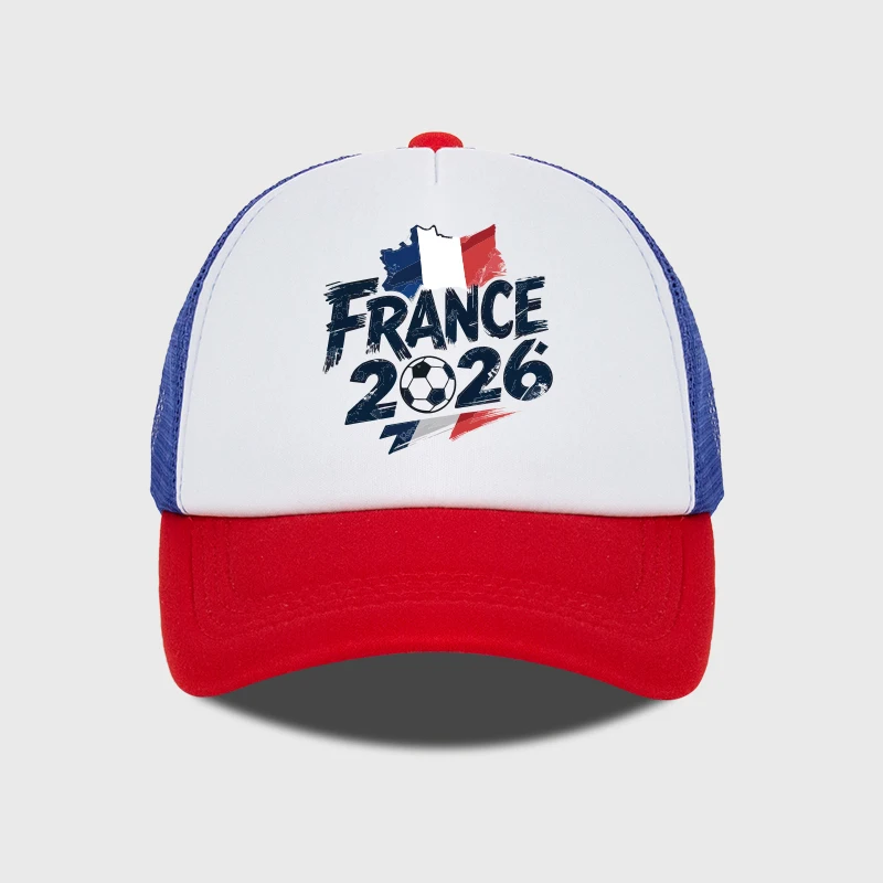 France 2026 Football Print Mesh Trucker Hat Adjustable Breathable Baseball Cap for Sports Fans Casual Outdoor Activities