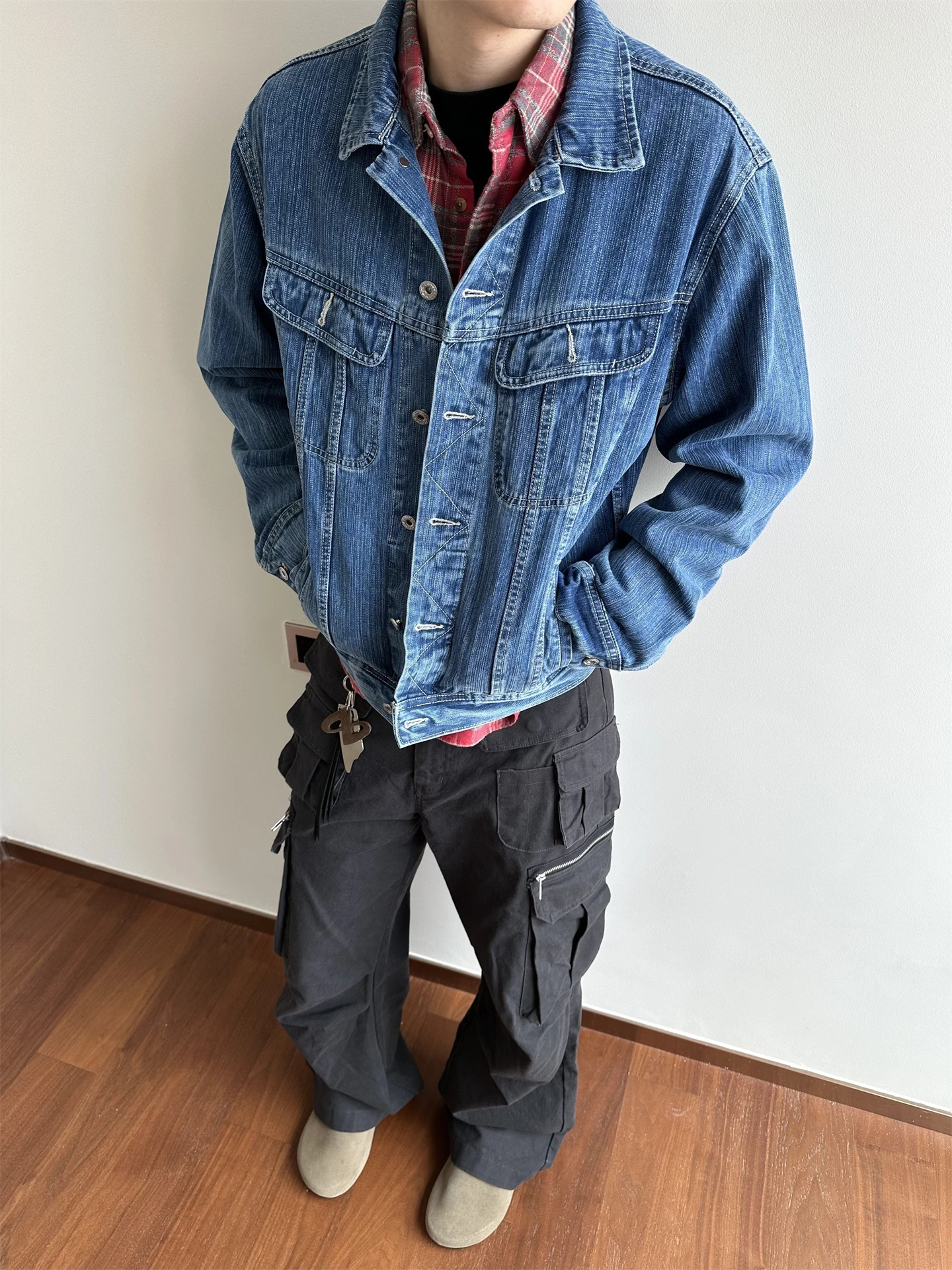 

Ретро-куртка из американского денима для мужчин, весна-осень, с текстурой бамбукового волокна, модная городская верхняя одежда