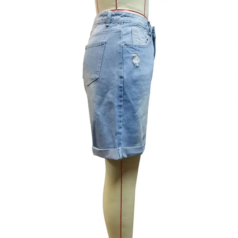 

Wide Leg Denim Shorts Women Denim Shorts Stylish Mid-waisted Denim Shorts for Women Knee-length Distressed Jeans with Pockets