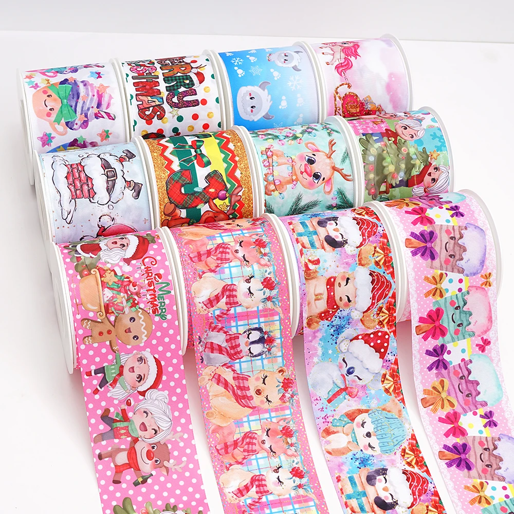 5 Yards Christmas Printed Grosgrain Satin Ribbons For Bows DIY Craft Decoration Packaging Supplies. 67608