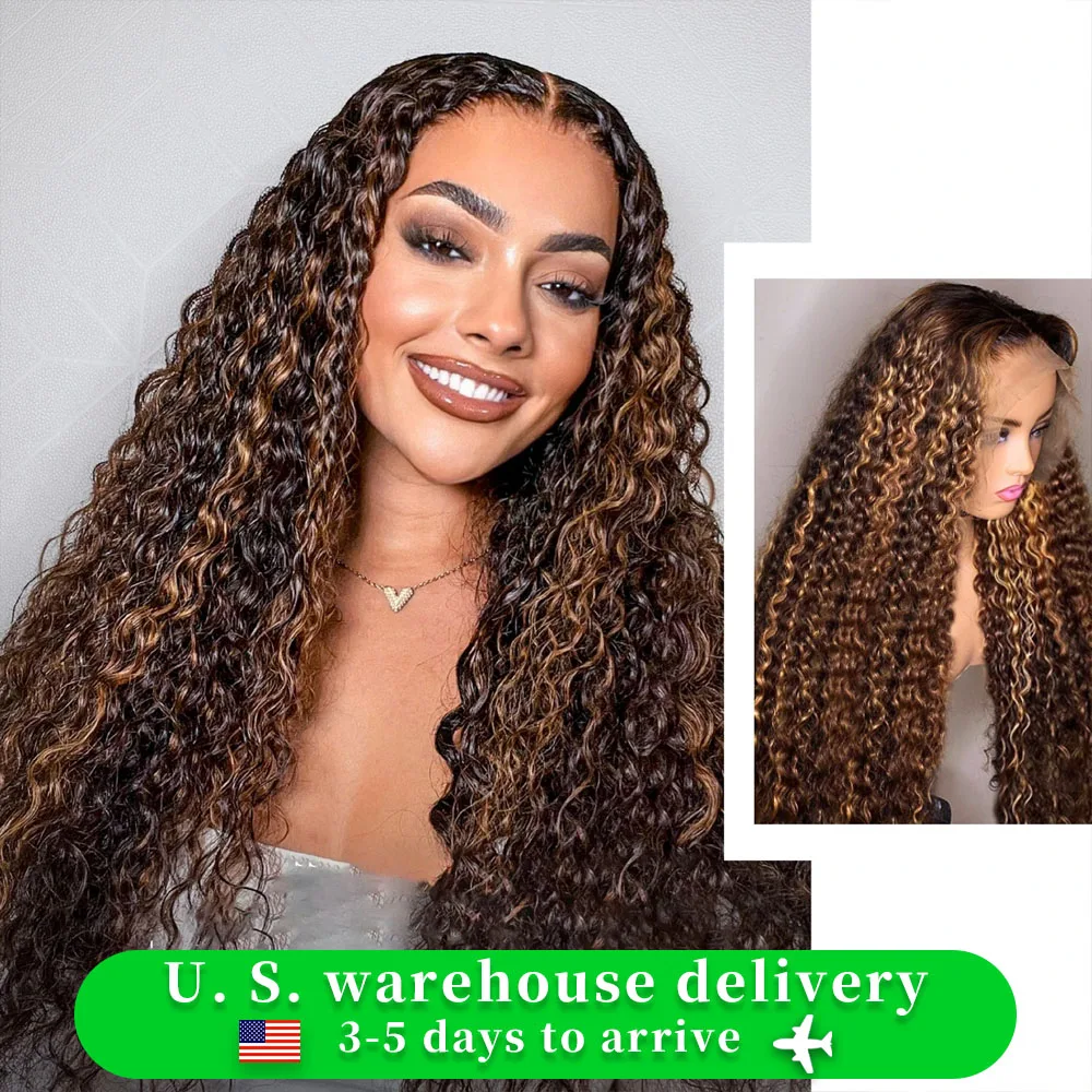 4/27 Ombre Highlight Lace Front Wigs Human Hair Deep Curly Colored HD Lace Frontal Wig Brazilian Remy For Women Curly Wig T Part