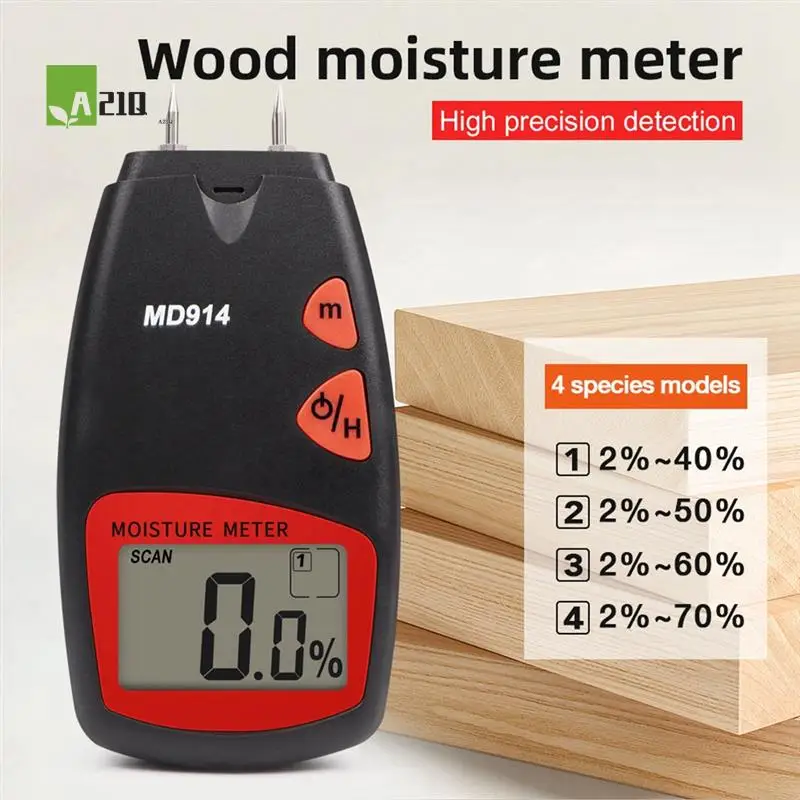 

A21Q -Timber Digital Moisture Tester 4 Probe Paper Water Contain Tester 2% To 70% Water Content Measurement For Wood Bamboo