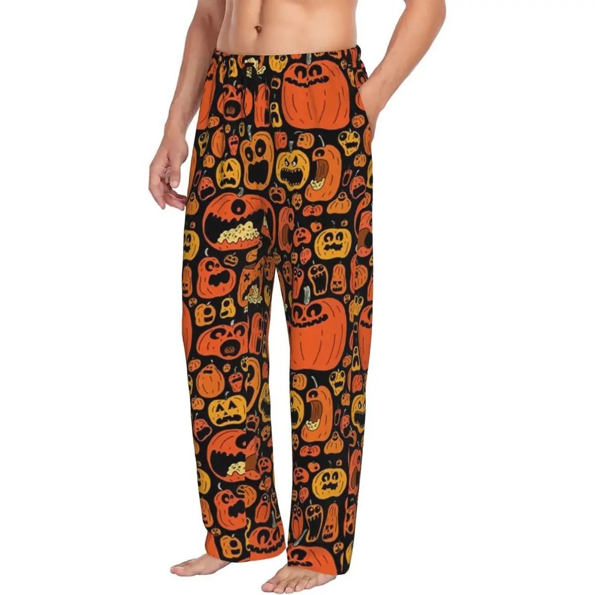 Custom Ghost Pumpkin Halloween Pajama Pants Men Sleepwear Sleep Lounge Bottoms with Pockets