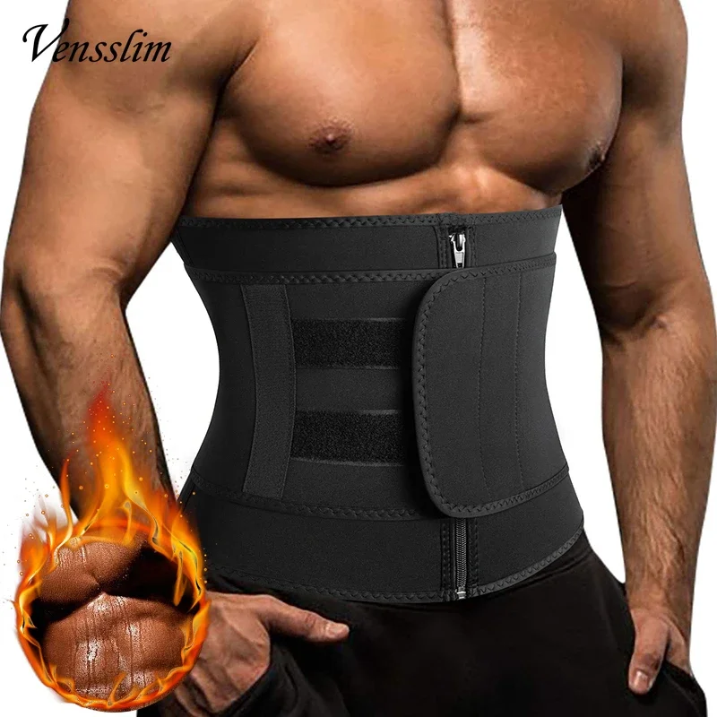 Vensslim Sauna Workout Waist Trainer Trimmer Men Weight Loss Neoprene Body Shaper Sweat Belly Belt with Adjustable Straps Corset