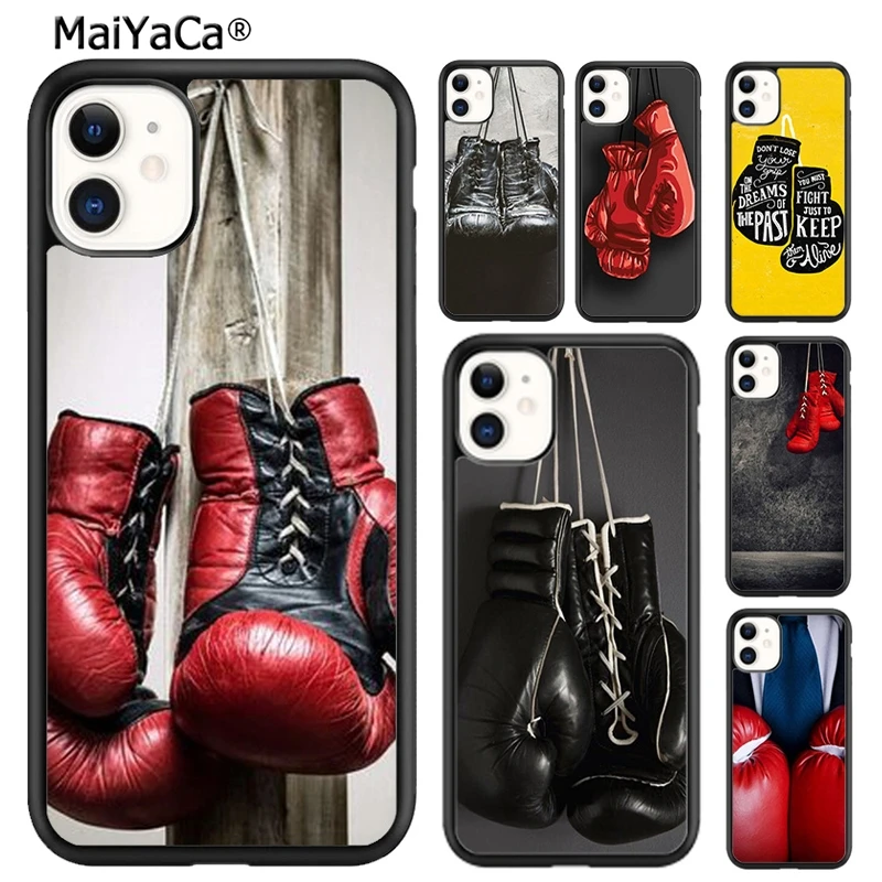 MaiYaCa Boxing Gloves Hanging on a Wall Phone Case For iPhone 16 15 14 plus XR XS 11 12 13 pro max Shell Cover coque