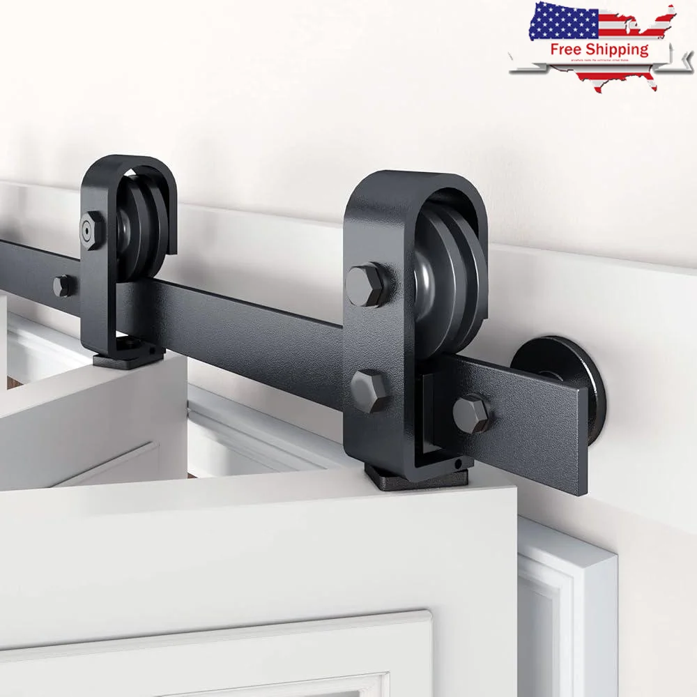 

42 Inch Bi-Folding Sliding Barn Door Hardware Track Kit Closet Doors Top Mount Rollers Heavy Duty Smooth Sliding Installation