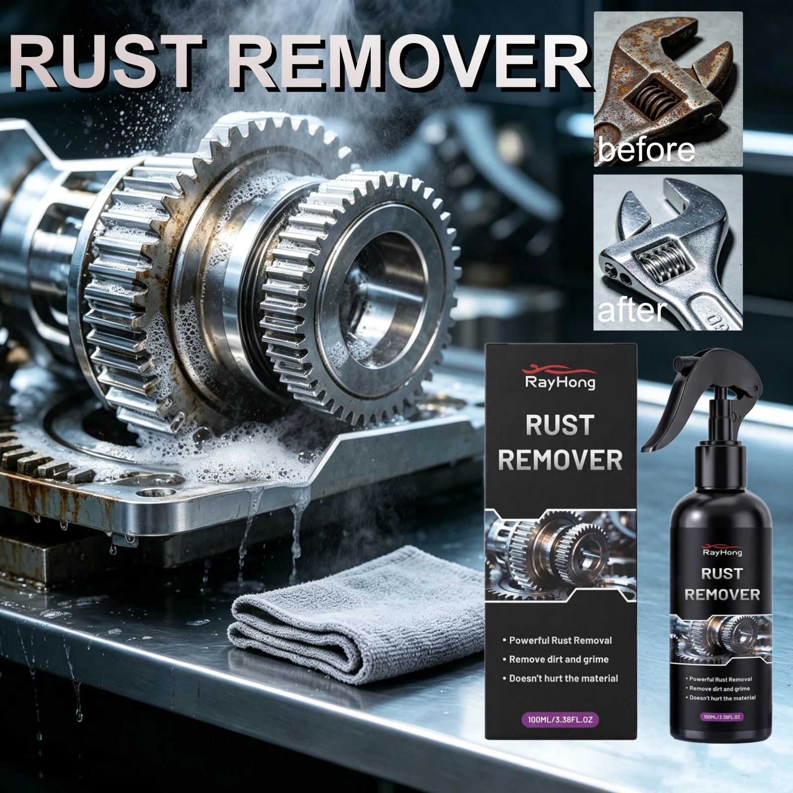 Power Tools In Automotive - สเปรย์กำจัดสนิมทรงพลัง ปลอดภัยสำหรับเครื่องมือเหล็ก สลักเกลียว ชิ้นส่วนยานยนต์ น้ำยาทำความสะอาดโลหะป้องกันการกัดกร่อน ขจัดคราบสกปรกและสิ่งสกปรก