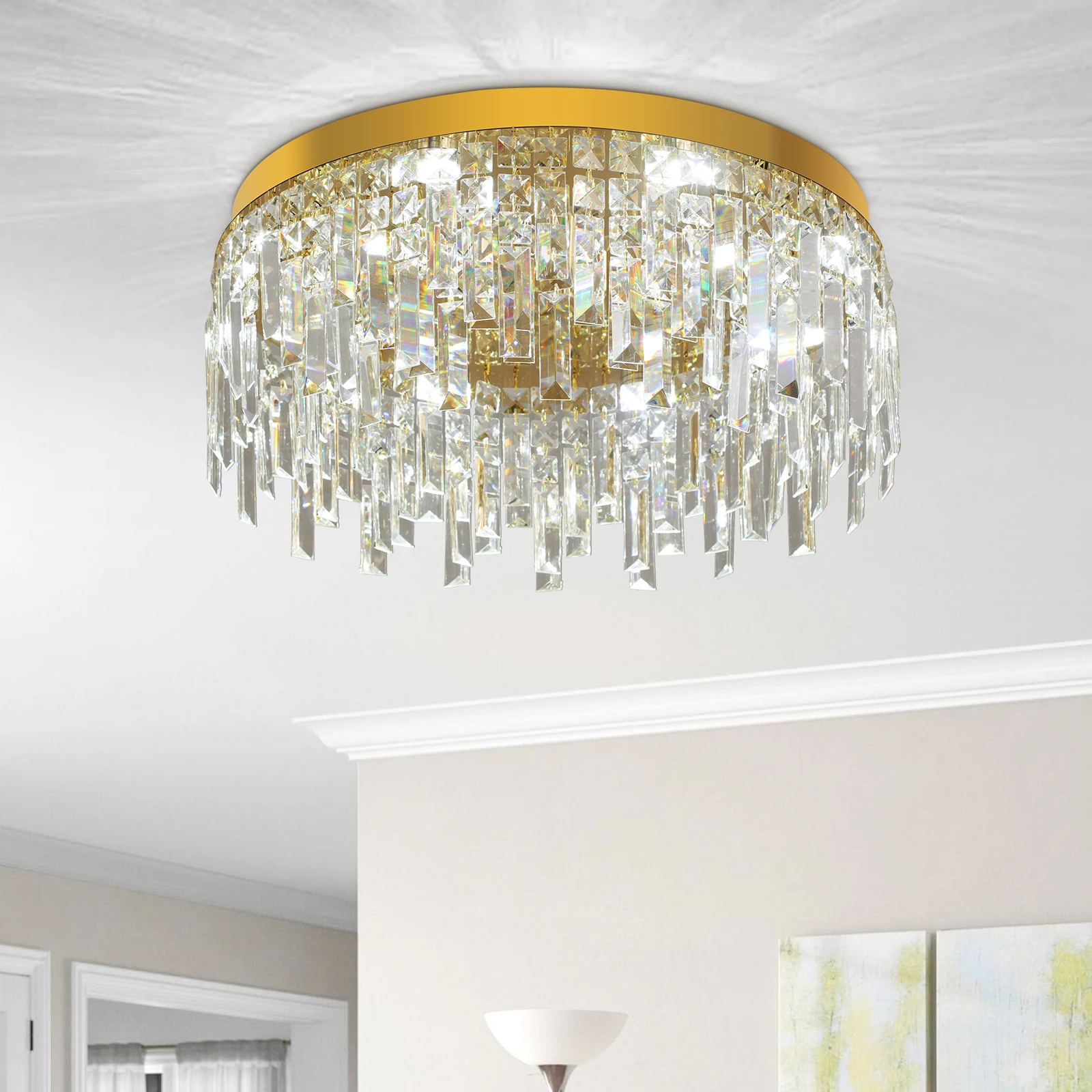 Gold Crystal Ceiling Chandelier Home Decoration Luxury Led Ceiling Light Living Room Ceiling Lamp Room Kitchen Diameter 50cm