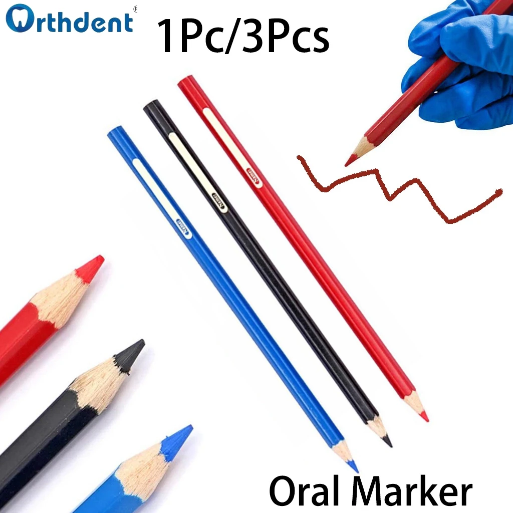 1Pc/3Pcs Dental Oral Marker Pen Wood Intraoral Marker Red/Blue/Black Sterilizable Denture False Teeth Repair Sign Line Dentistry