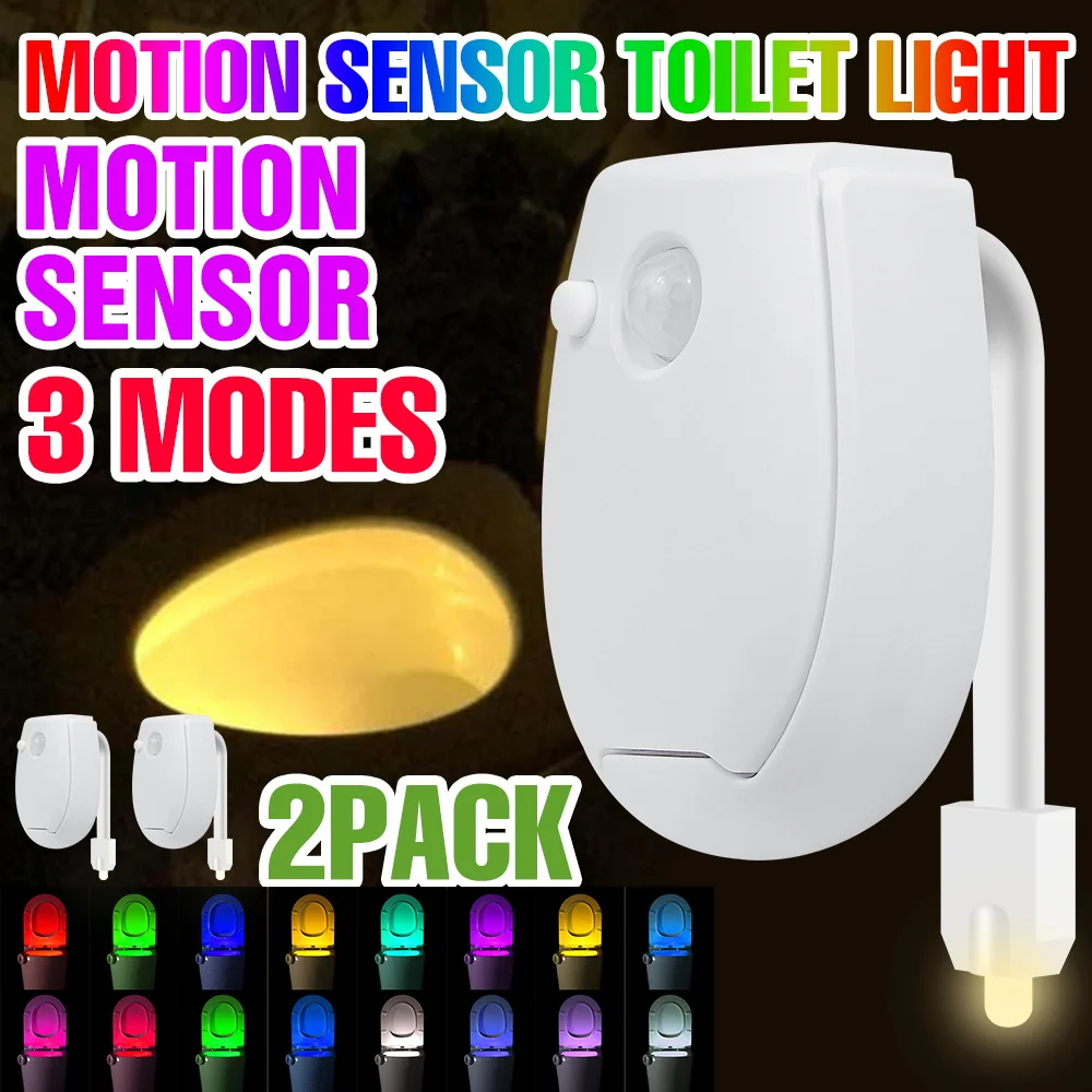 2Pack LED Toilet Light Smart PIR Motion Sensor IP65 Waterproof Toilet Seat Washroom Backlight Lamp Indoor Bathroom Night Lights