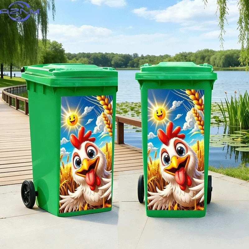 [2D Flat Printing]1pc Trash Can Sticker[Title Translated, Do Not Change] Wheat Field Cute Chicken Smiley Face Theme Design Wal
