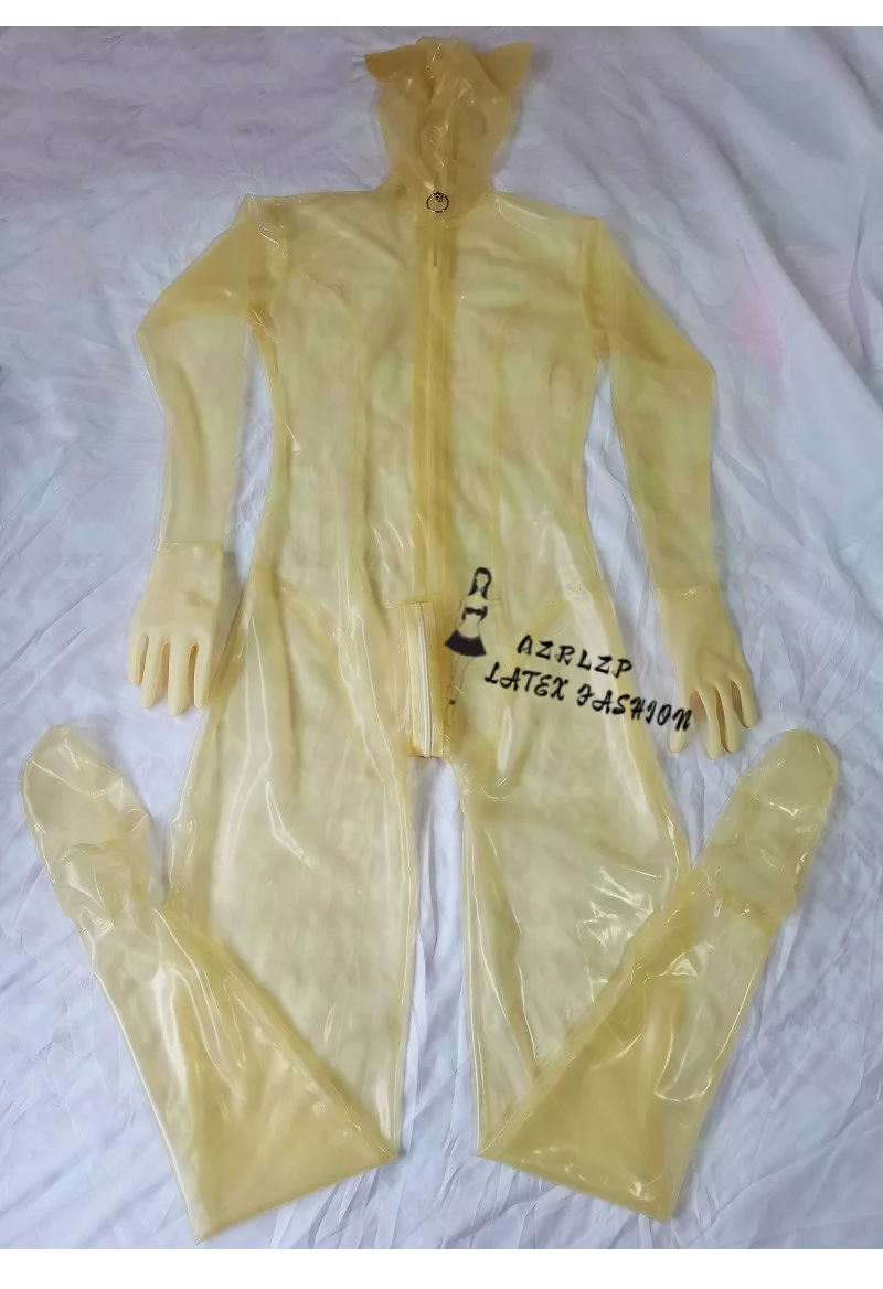

Sexy transparent Latex Full Body Catsuit Including Cat Ear Hood Gloves Socks Neck Collar