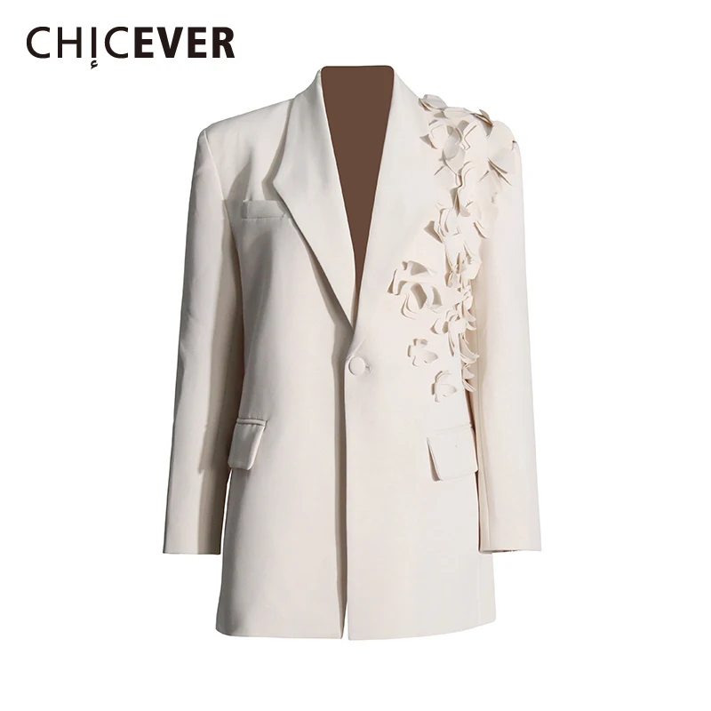 CHICEVER Elegant Women\'s Solid Patchwork Butterfly Blazer Lapel Long Sleeve Spliced Single Button Fashion Jacket Autumn Clothing