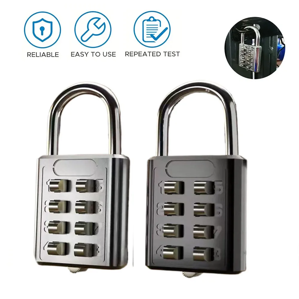 8 Digit Combination Outdoor Padlock Waterproof Zinc Alloy Smart Lock with Key for Travel Luggage Storage Anti-Theft