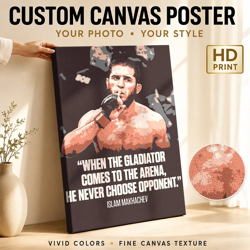 Islam Makhachev Quote Framed Canvas Print Poster Personalized Motivational Typography Wall Paintings Decoration for Gym Office