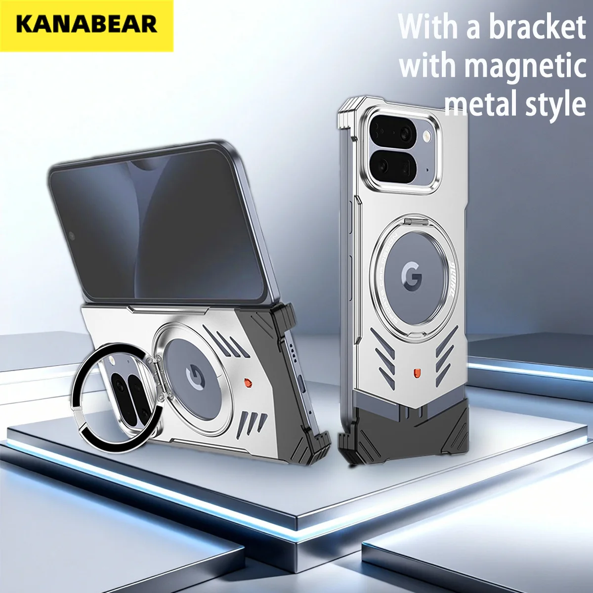 

Sports Car Style Borderless Metal Case for Pixel 10 Pro Fold/9 Pro Fold, Magnetic Stand & Heat Dissipation Bare Texture Cover