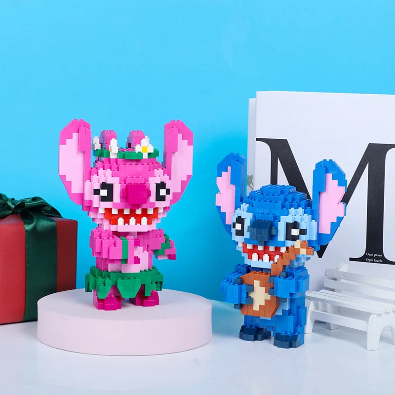 Kawaii Guitar Stitch Building Block Assembled Hawaii Angel 3D Model Flower Lilo And Stitch Mini Bricks Figure Toys For Kid Gift