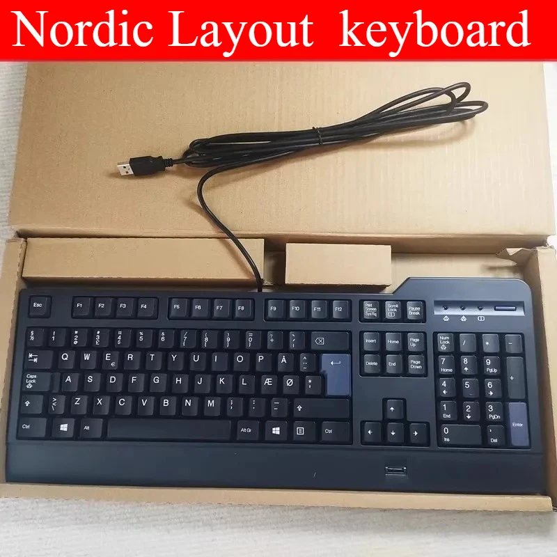 

Nordic layout USB wired keyboard kuf1256 for Lenovo fingerprint identification keyboard compatible windows 10 8 7 windows hello