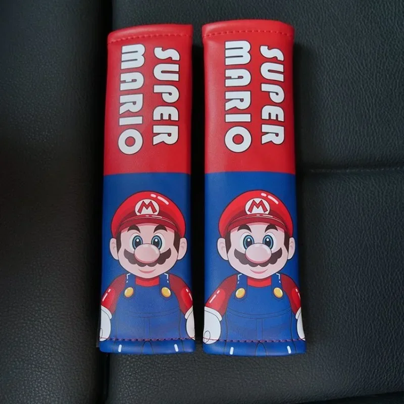 Super Mario Bros sabuk pengaman mobil, sabuk pengaman mobil kulit, pelindung kreativitas penutup bahu Model umum, dekorasi mobil Game