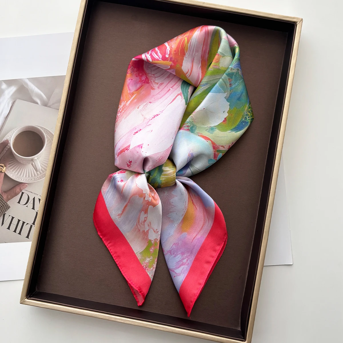 2026 Summer Women Silk Imitation Scarf Elegant Satin Floral Neckerchief Foulard Square Hairbands Female Scarves Shawls Wraps