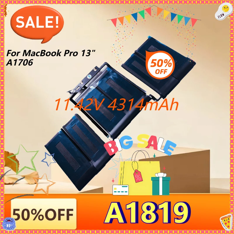 A1819 4314mAh Laptop Battery for Apple MacBook Pro 13 Inch A1706 Late 2016 Mid 2017 High Performance Replacement Battery