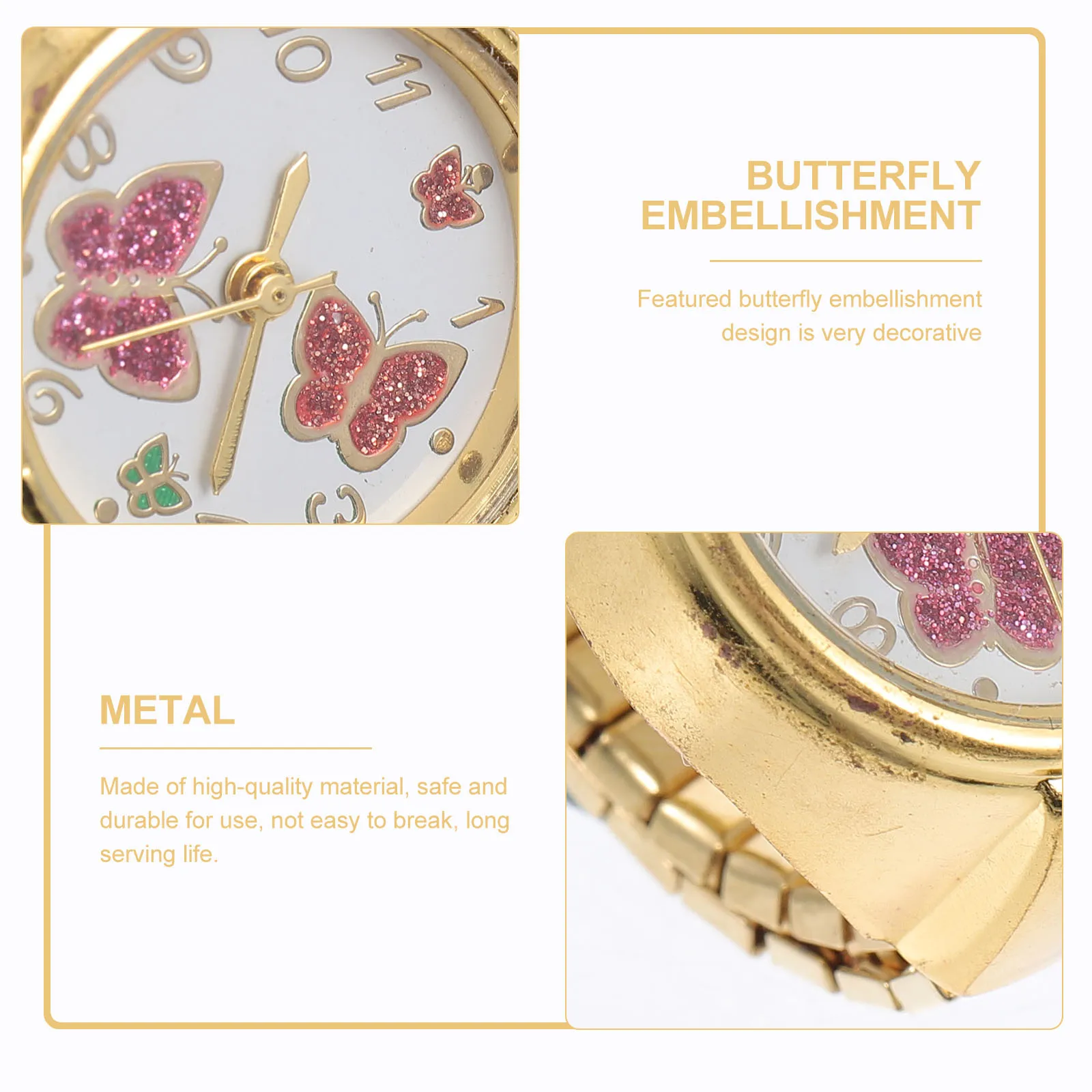 

Decorative Finger Watch Butterfly Flying Disc Ring Butterflies Golden Metal Man