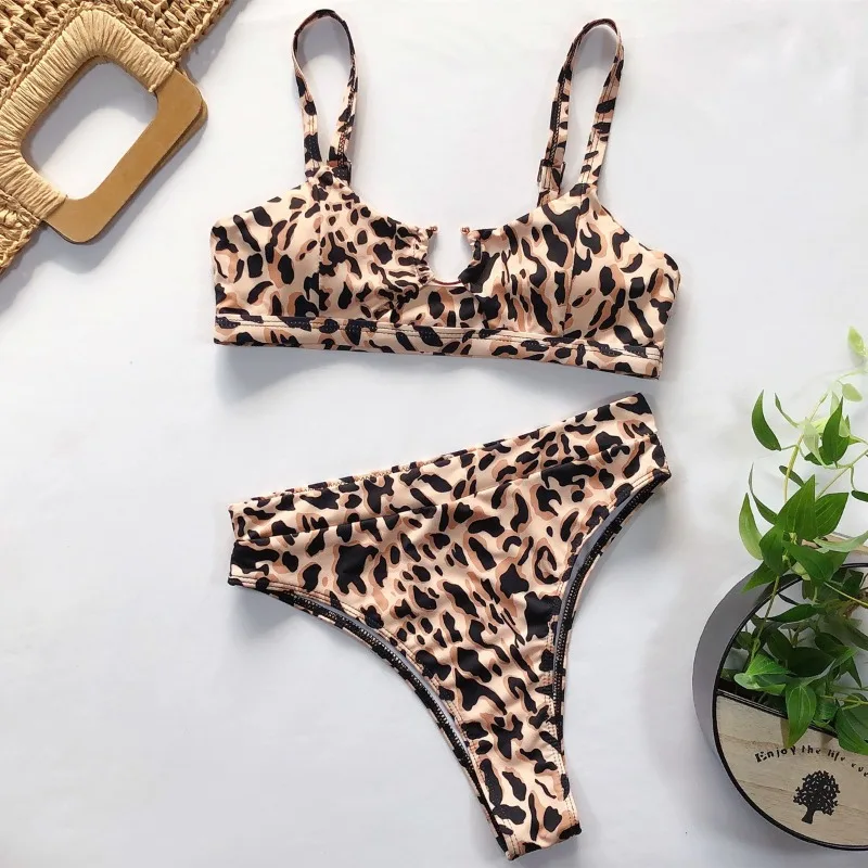 

2026 Women's 2 Piece Bikini Set Ring Linked Swimsuits Spaghetti Strap High Waisted Tummy Control Bathing Suit
