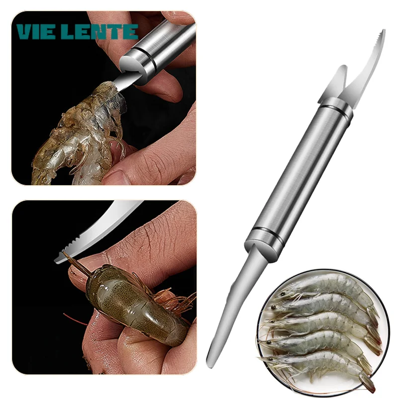 Edelstahl Garnelen Linie Schneiden Schaben Graben Fischschuppen Messer Küche Werkzeuge Multifunktionale Schnelle Garnelen Schäler
