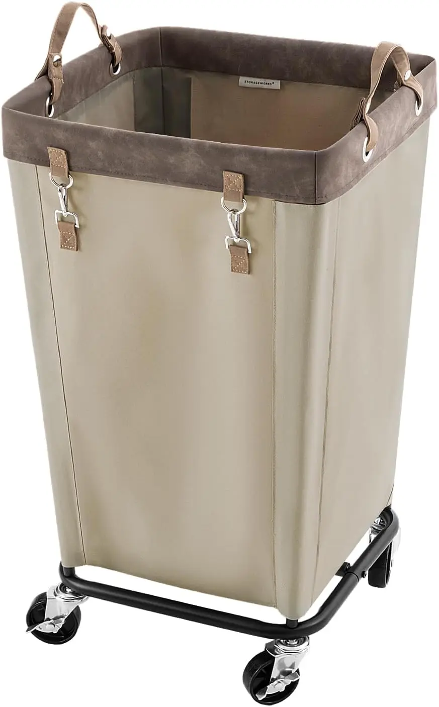 

Large 160L Rolling Laundry Basket with Wheels, Soft Handle, Ideal for Home, Hotel, Dorm - Light Khaki