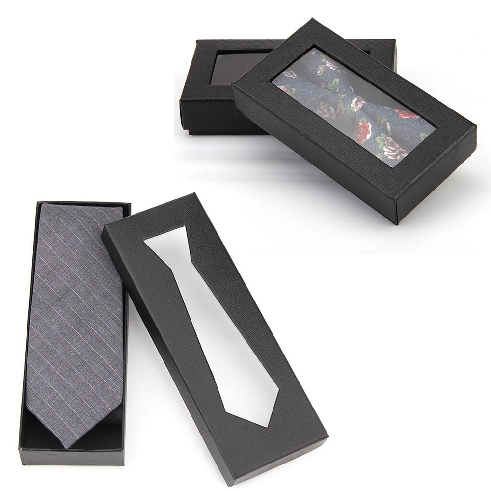 Men's Necktie Packaging Box With Window Fashion Squares Black Snake Pattern Tie Storage Case for Wedding Party Jewelry Gift