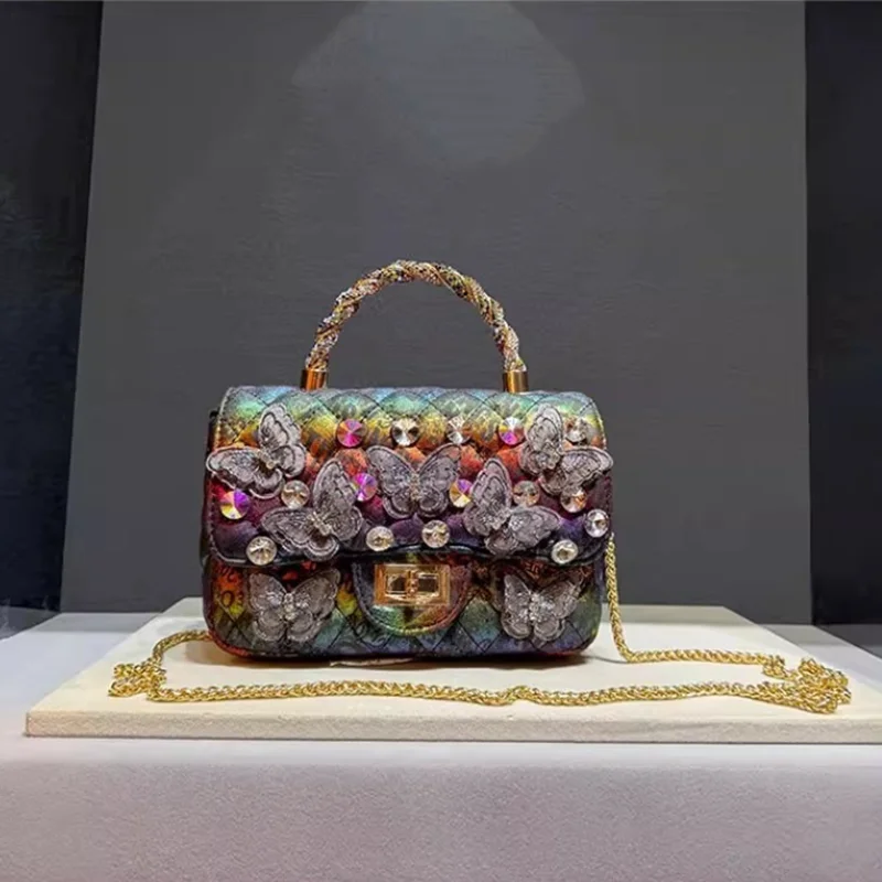 2025 Women's Luxury Designer Rhinestone Messenger Bag Retro Fashion Butterfly Diamond Handbags With Metal Chain Shoulder Bag