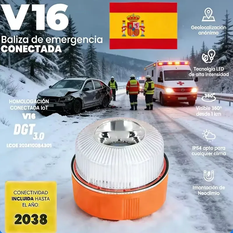 Latest Version Spain V16 Warning Light Emergency Light DGT3.0 with Communication GPS Position Data Validity Period 2038 Amagi