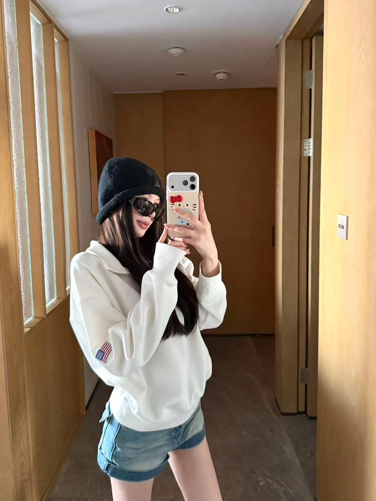 

Sister Titi Early Spring Comfortable American Sle Hoodie Women's Loose Fit Spring Slimming Jaet White f Zip Sweatirt