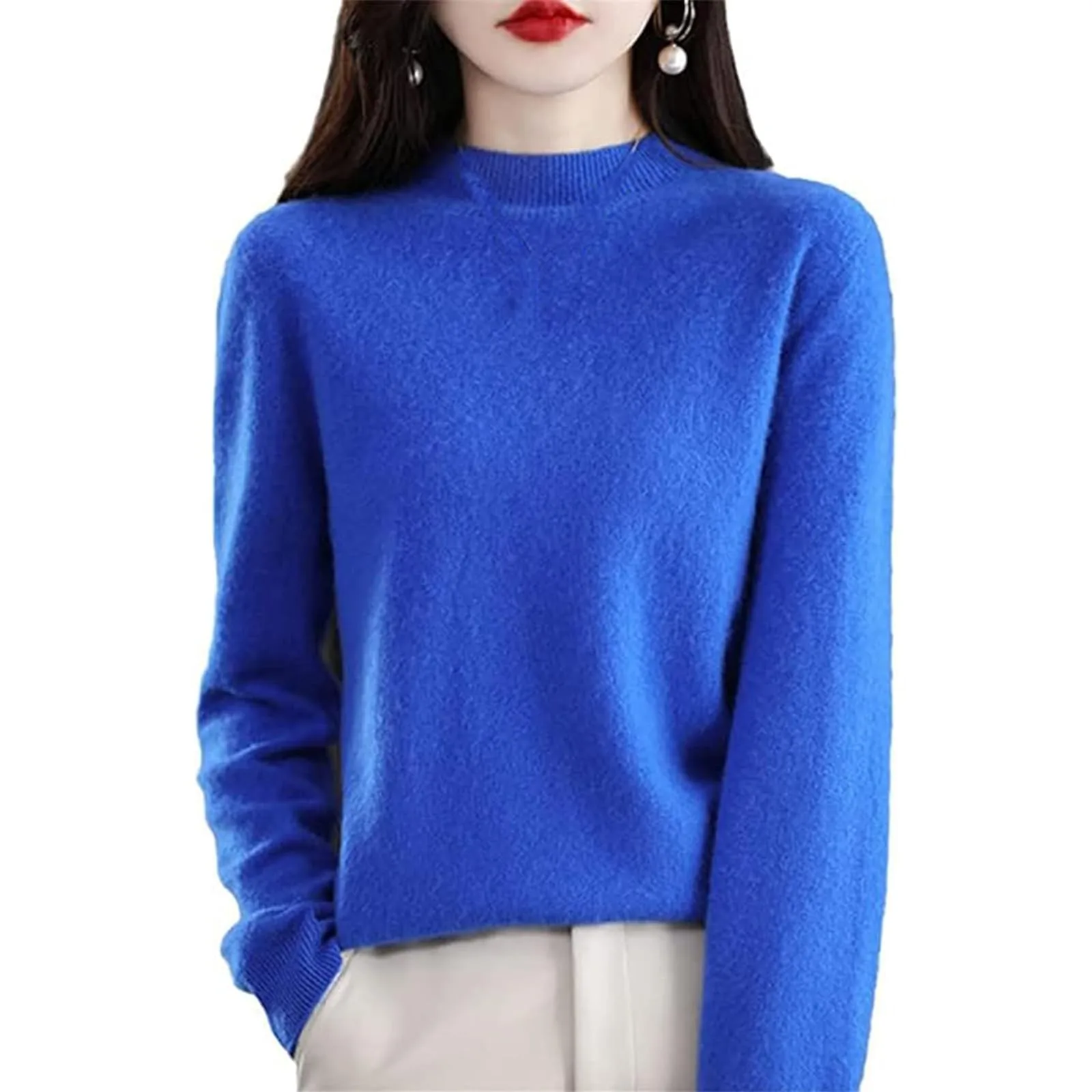 

Wool Cashmere Sweater Women's Knitted Sweater Round Neck Long Sleeve Pullover Winter Fashion Warm Top Bottoming Shirt