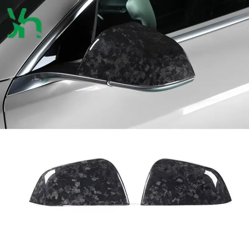 ฝาครอบกระจกมองข้างคาร์บอนไฟเบอร์ฟอร์จแบบแห้ง สำหรับรถยนต์เทสล่า รุ่น X สไตล์หรูหรา สำหรับตกแต่งภายนอกรถยนต์ แบบติดกาว 2 ชิ้น