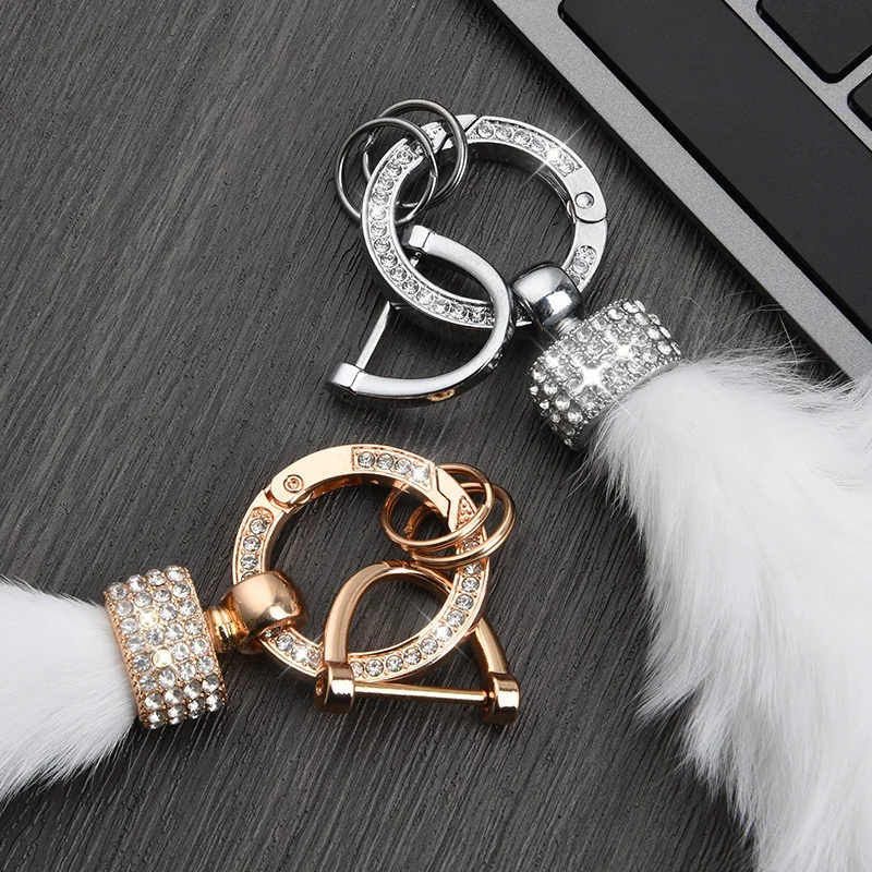 Fashion Real Fur Mink Tail Car Keychain for Women Fluffy Tassel Pendant Crystal Keyring Charms Bag Ornament Soft Fur Key Holder