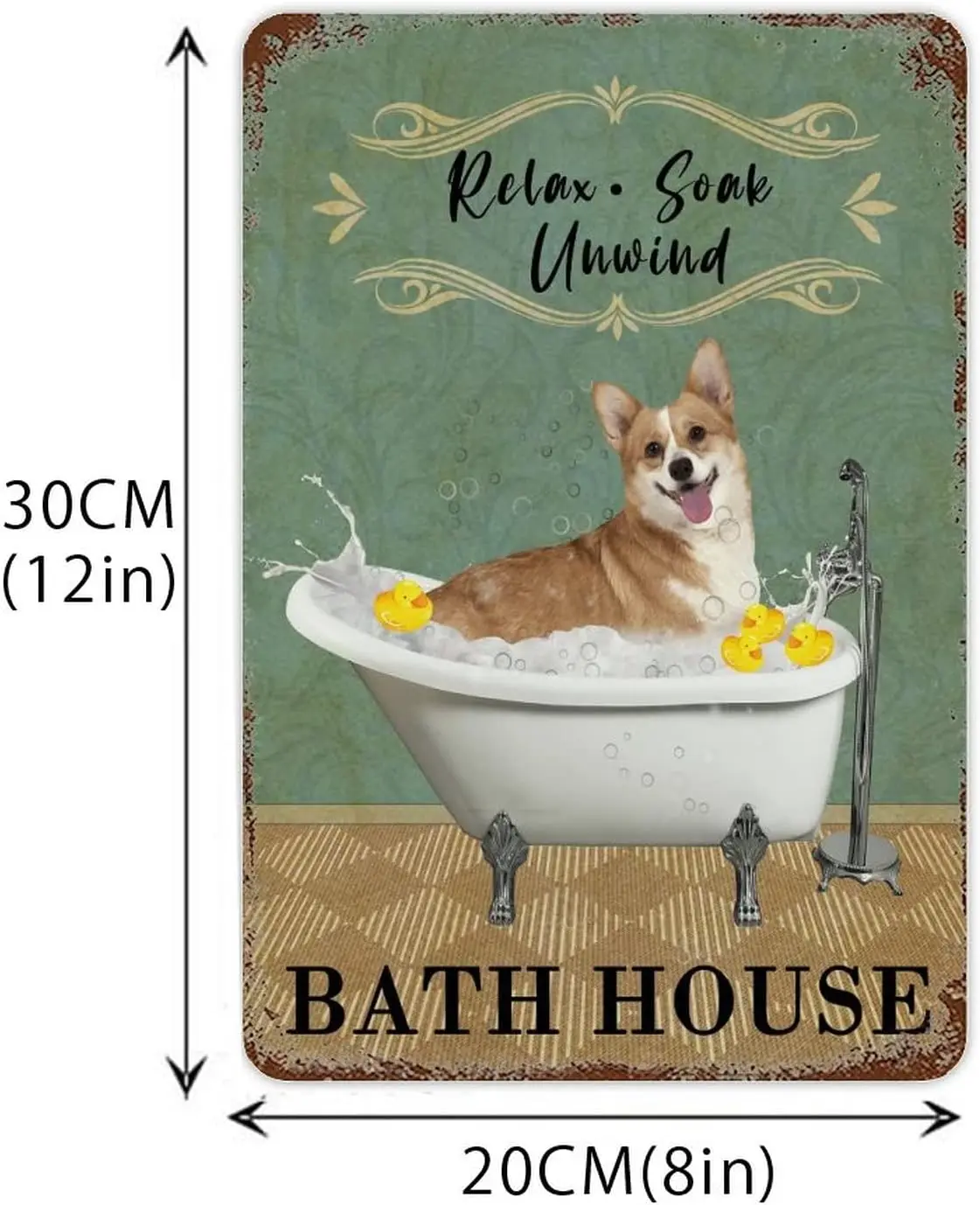 Relax Soak Unmind Tin Sign Funny Dog in Bathtub Metal Plaque Rust Funny Novelty Sign Watercolor Painting Poster Holiday Party Gi