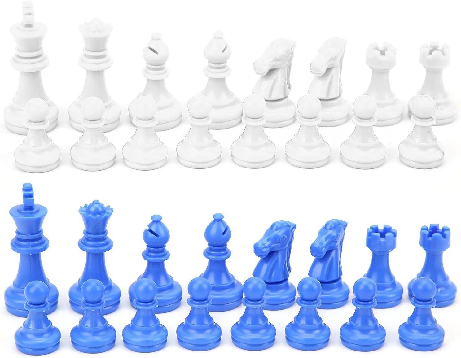 

Chess Set, 32PC Standard Chess Pieces, Blue & White Plastic, Compact & Portable, Ages 0+