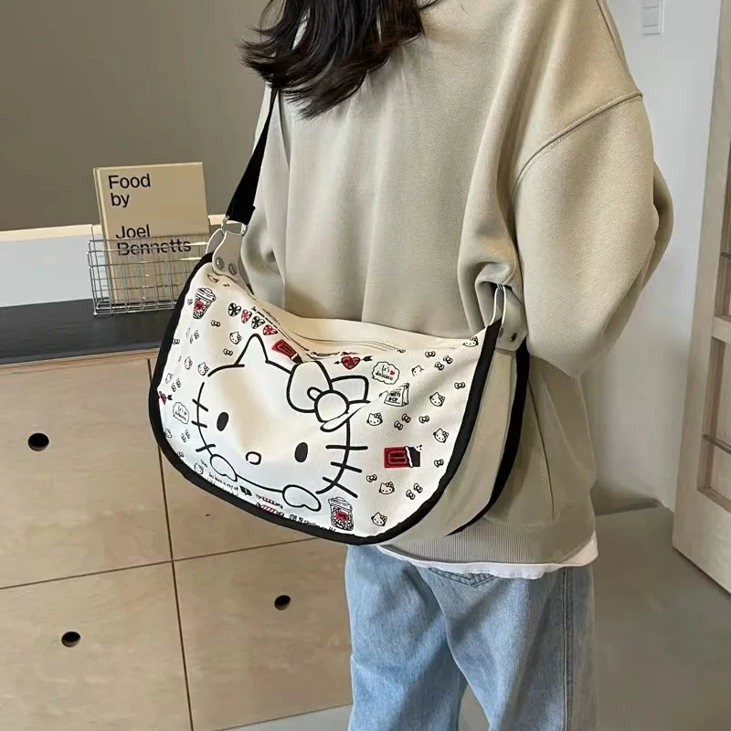 Sanrio Fashion Student Class Shopping One-shoulder Crossbody Bag Women's Printed Hello Kitty Casual Large Capacity Canvas Bag