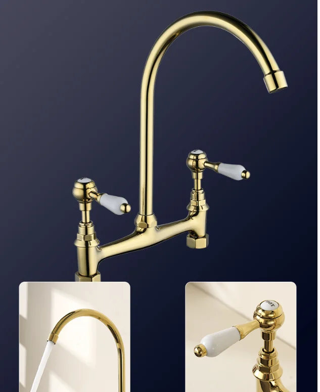 8inch 3 Handles Kitchen Side Sprayer Unlacquered Brass Faucets