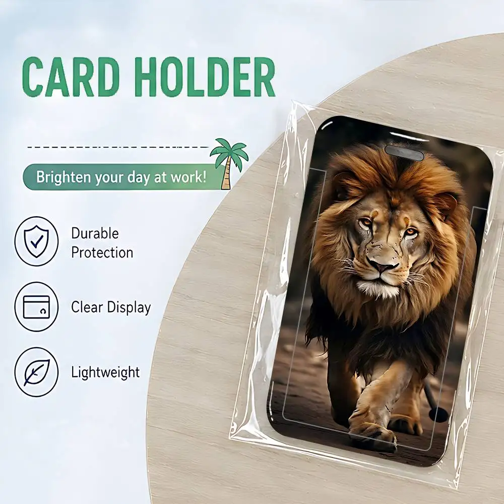 Animal Lion ID Card Holder Cute PVC Badge Holder Cartoon Card Cover Student ID Bus Card Case With Clear Window