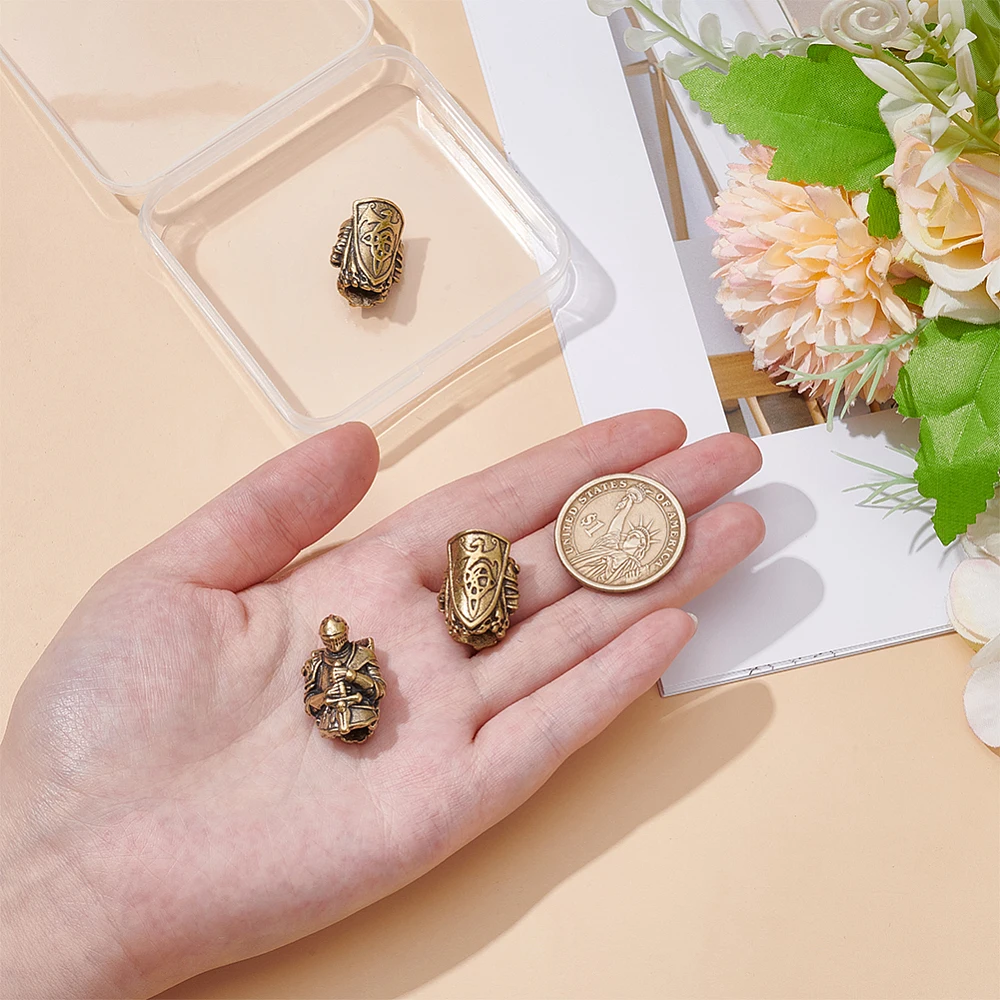3Pcs Outdoor EDC Tool Brass Parachute Rope European Beads Large Hole Beads Knight Bronze 25x17x13mm Hole: 5x7mm view 3