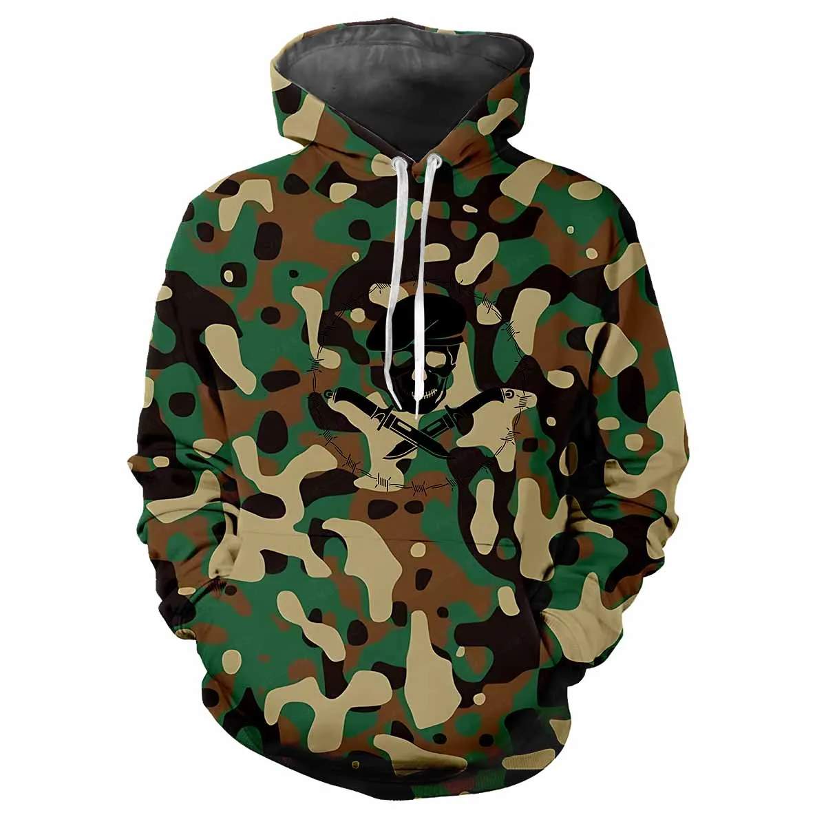 Trendy men\'s Hoodie Printed Camouflage Patterns Digital Printing Casual Long Sleeved Hooded Thick Fabric Tops