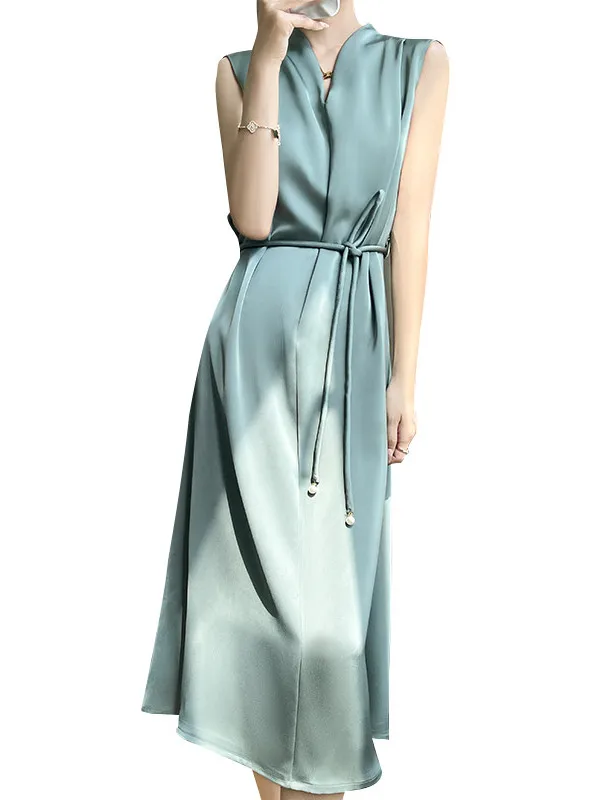 Frühling Sommer 2025, V-Ne-Acetat-Satin Dr. Damen Svel, luxuriös, glatt, atmungsaktiv, Bla Dr. Ele l Taille